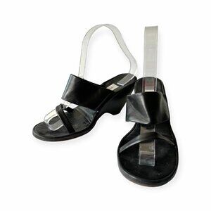 Vintage Y2K Faust Santini Black Wedge‎ Slide Sandals, Size 40EU